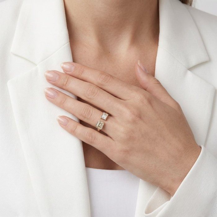 0,91 Karat GCI-zertifizierter Naturdiamant 14K Gelbgold 2-Stein-Ring