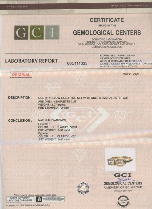 0,91 Karat GCI-zertifizierter Naturdiamant 14K Gelbgold 2-Stein-Ring