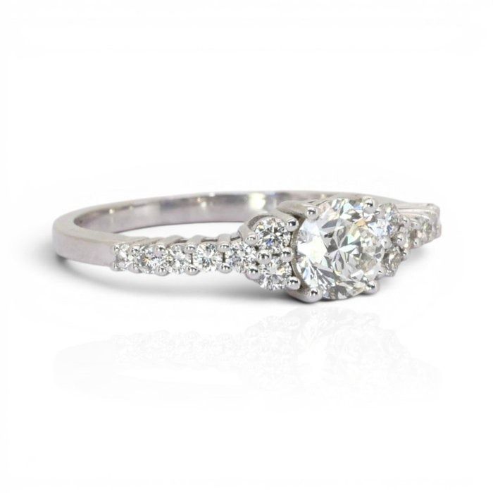0.95 Carat IGI Certified Natural Diamond 18K White Gold Pave Ring