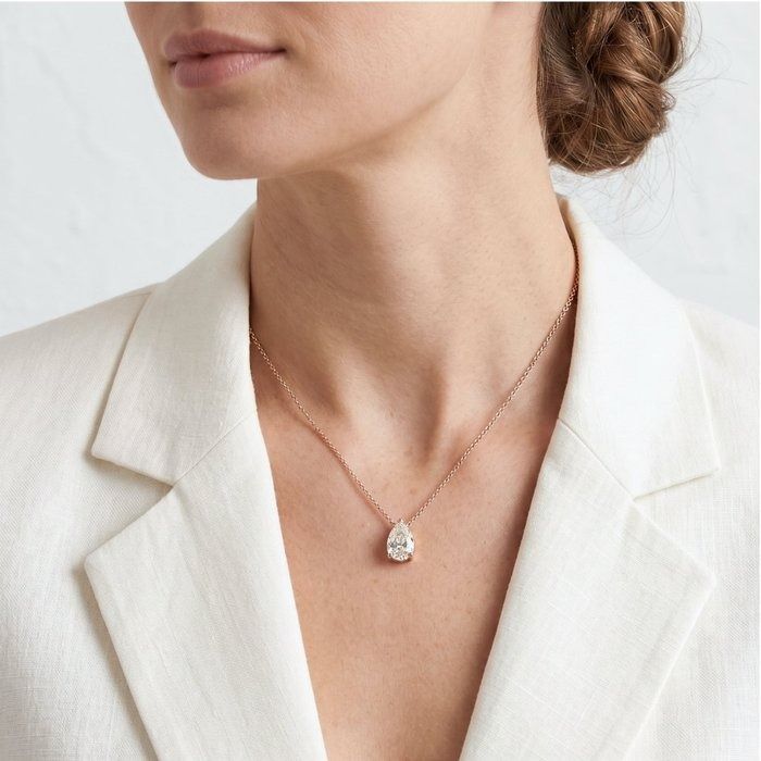 1.01 Carats GCI Certified Natural Diamond 18K Rose Gold Solitaire Necklace