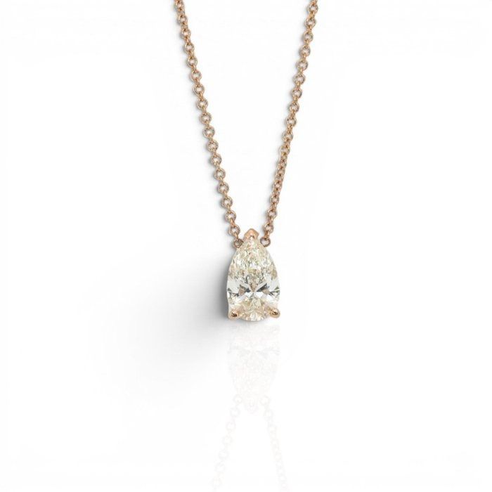 1.01 Carats GCI Certified Natural Diamond 18K Rose Gold Solitaire Necklace