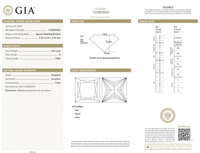 1,02 Karat GIA-zertifizierter natürlicher Diamant, Square Modified Brilliant