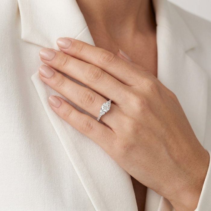 1.05 Carats IGI Certified Natural Diamond 18K White Gold Pave Ring