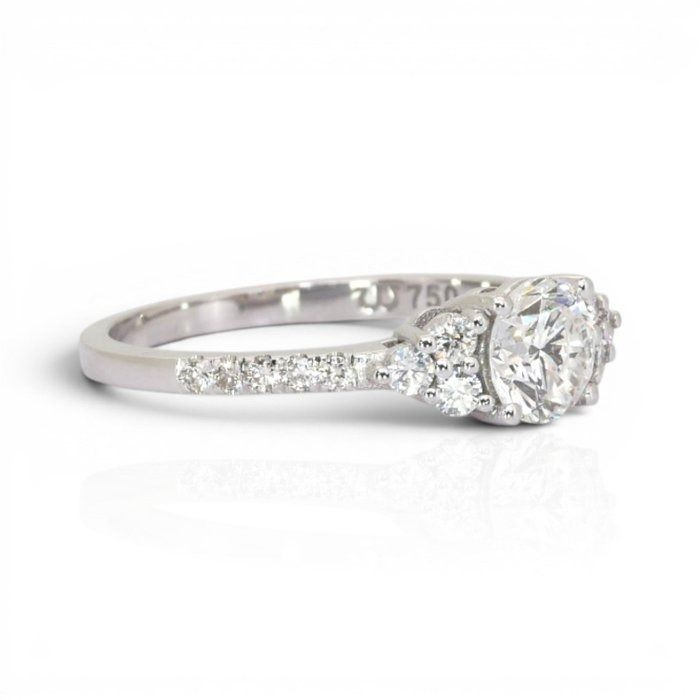 1.05 Carats IGI Certified Natural Diamond 18K White Gold Pave Ring