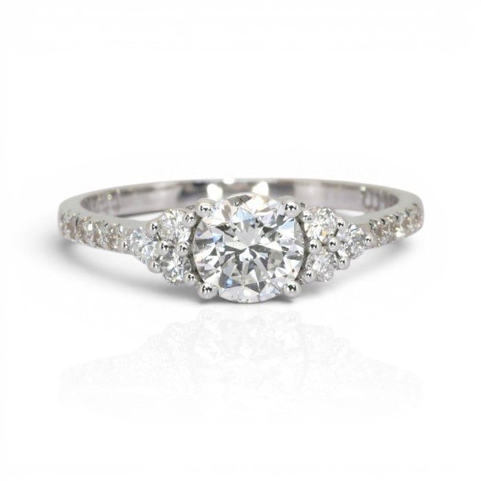 1.05 Carats IGI Certified Natural Diamond 18K White Gold Pave Ring
