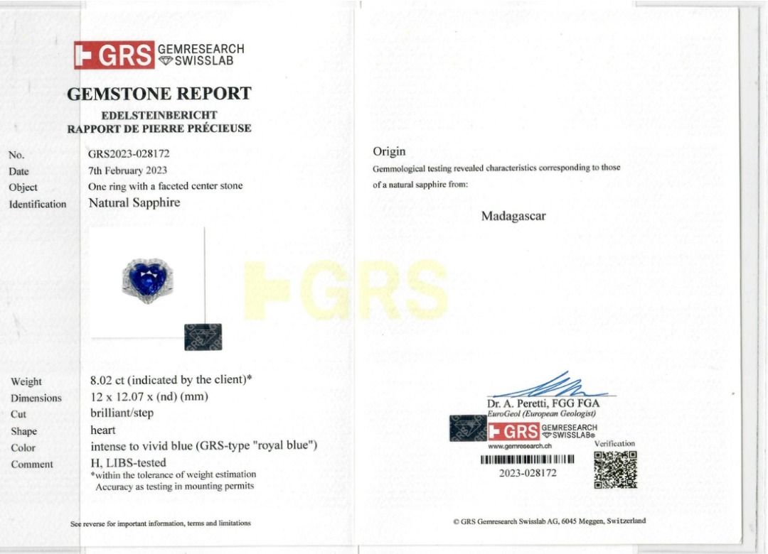 Fabulous 18.14ct Heart Shape Dome Sapphire Ring with Side Diamonds - GRS & IGI Certified