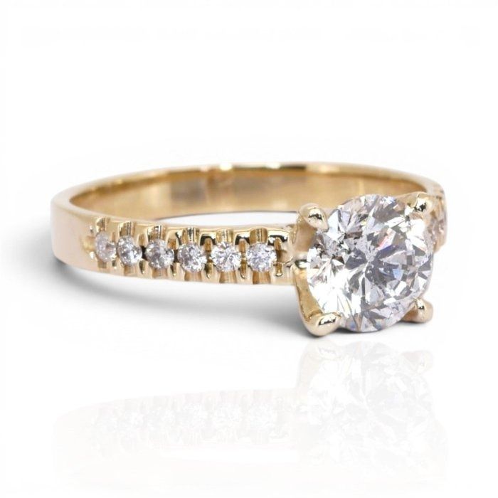1.19 Carats GCI Certified Natural Diamond 14k Yellow Gold Pave Ring