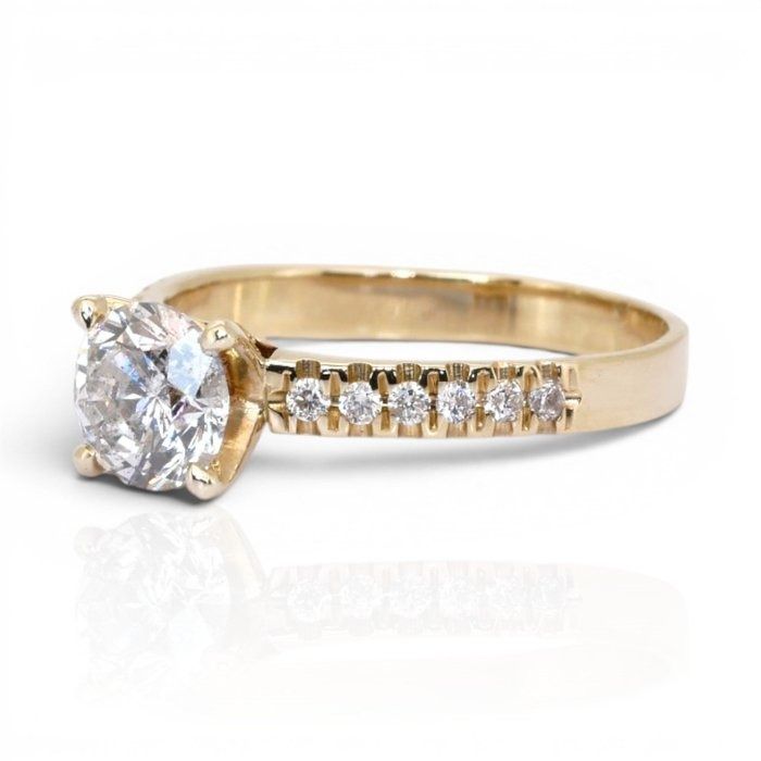 1.19 Carats GCI Certified Natural Diamond 14k Yellow Gold Pave Ring