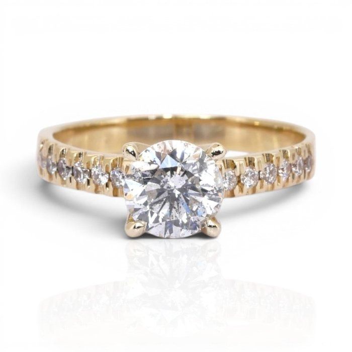 1.19 Carats GCI Certified Natural Diamond 14k Yellow Gold Pave Ring