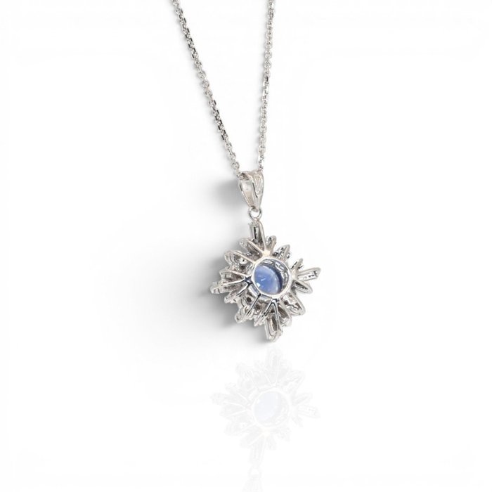 1.50 Carat IGI Certified Sapphire and Diamonds 14K White Gold Necklace
