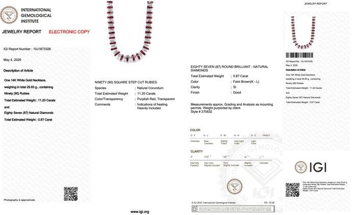 12.07 Karat IGI-zertifizierte natürliche Rubin- und Diamant-Halskette aus 14K Weißgold