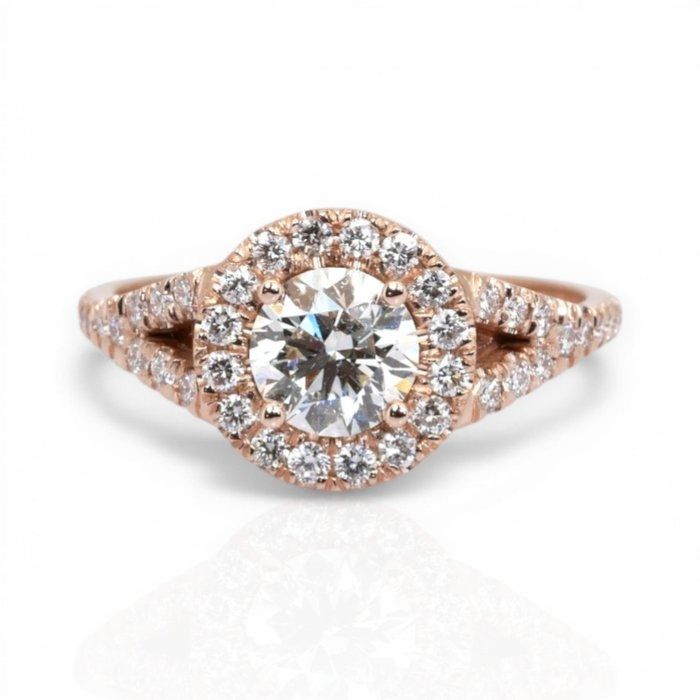 1,20 Karat GCI-zertifizierter natürlicher Diamant 18K Roségold Halo-Ring