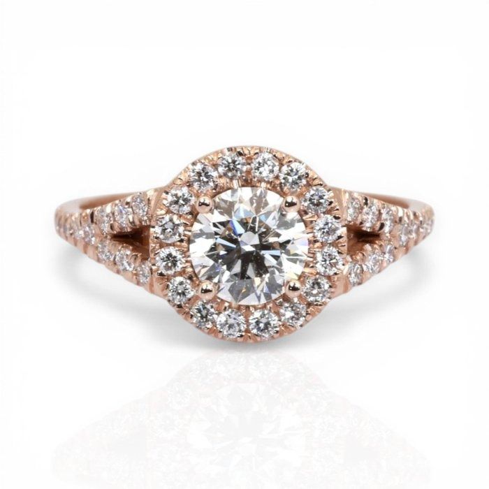 1,20 Karat GCI-zertifizierter natürlicher Diamant 18K Roségold Halo-Ring
