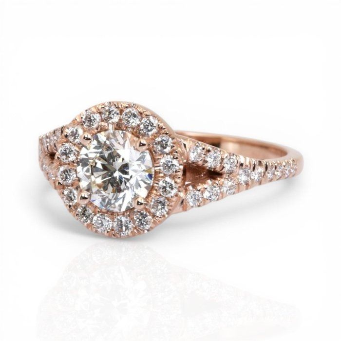 1,20 Karat GCI-zertifizierter natürlicher Diamant 18K Roségold Halo-Ring