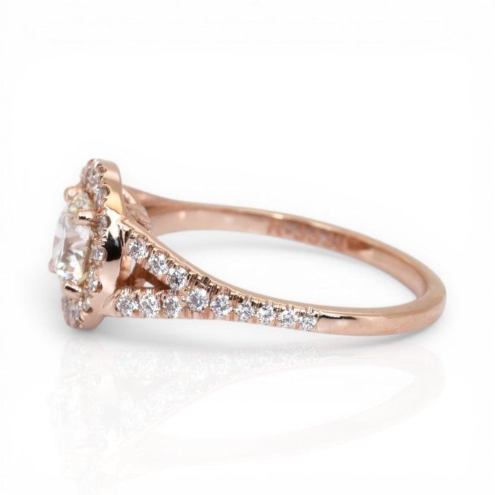 1,20 Karat GCI-zertifizierter natürlicher Diamant 18K Roségold Halo-Ring