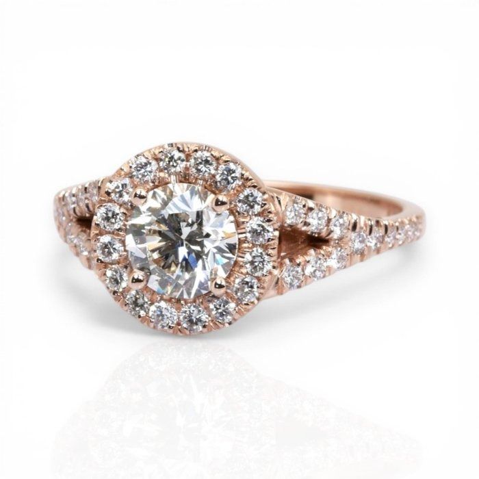 1,20 Karat GCI-zertifizierter natürlicher Diamant 18K Roségold Halo-Ring