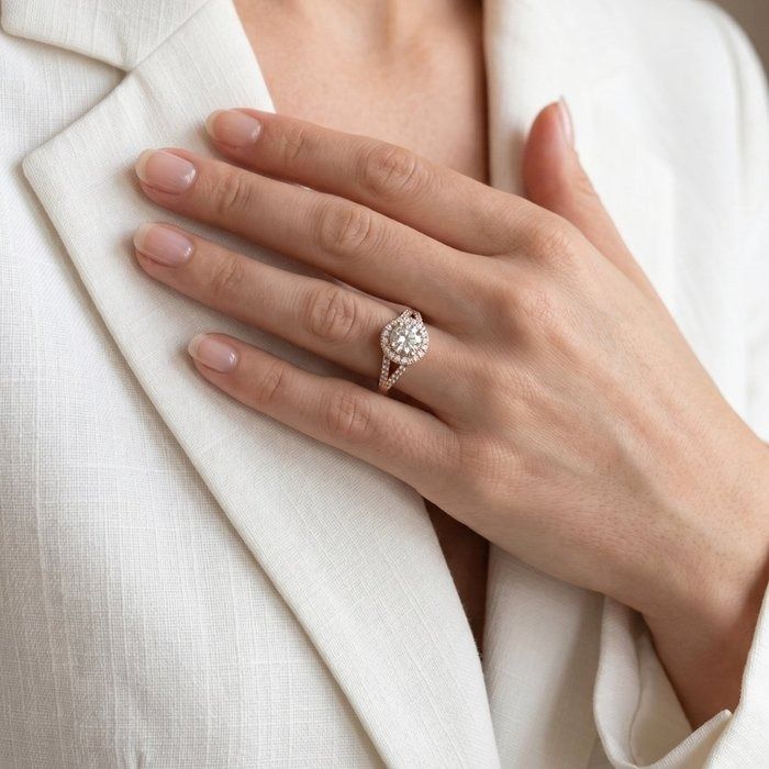 1,20 Karat GCI-zertifizierter natürlicher Diamant 18K Roségold Halo-Ring