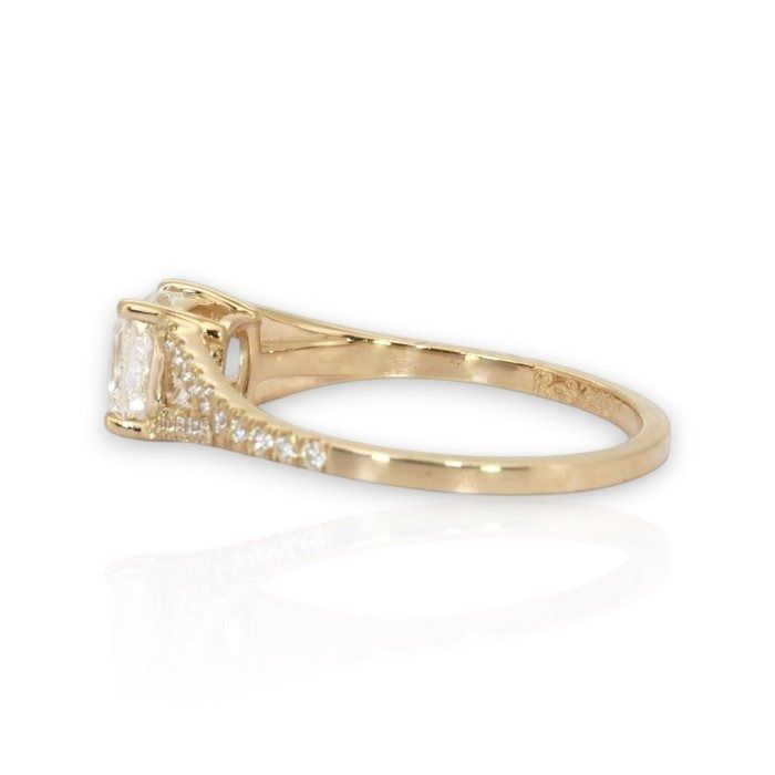 1.21 Carats GCI Certified Natural Diamond 18K Yellow Gold Pave Ring