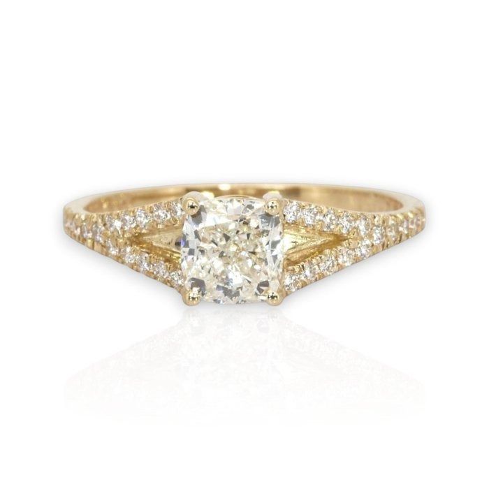 1.21 Carats GCI Certified Natural Diamond 18K Yellow Gold Pave Ring