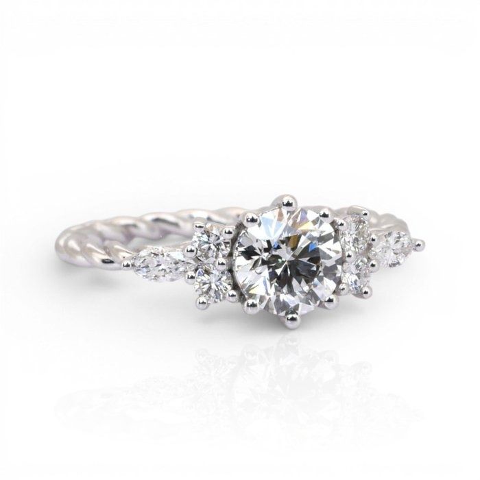 1,21 Karat IGI zertifizierter Naturdiamant 18K Weißgold Pave Ring