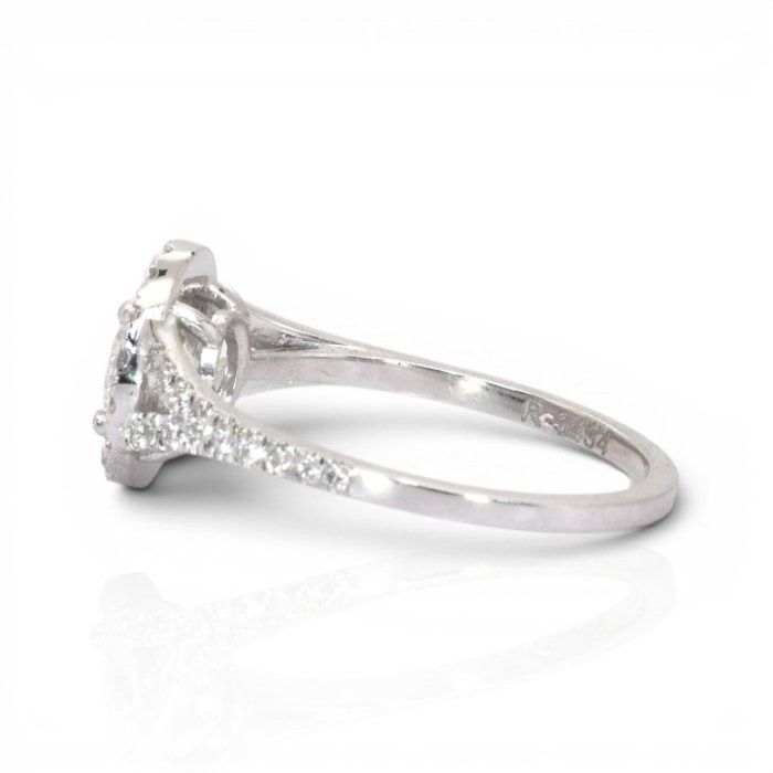 1.21 Carats IGI Certified Natural Diamond 18K White Gold Halo Ring
