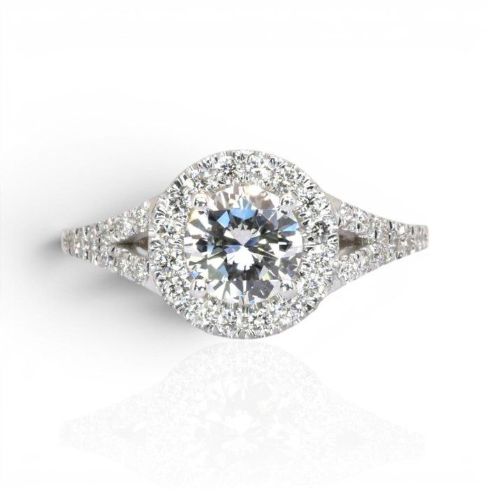 1.21 Carats IGI Certified Natural Diamond 18K White Gold Halo Ring