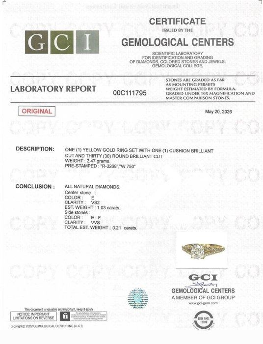 1.24 Carats GCI Certified Natural Diamond 18K Yellow Gold Pave Ring