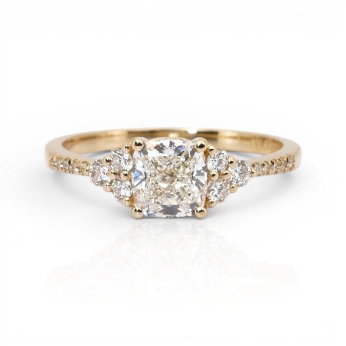 1.25 Carats GCI Certified Natural Diamond 18K Yellow Gold Pave Ring