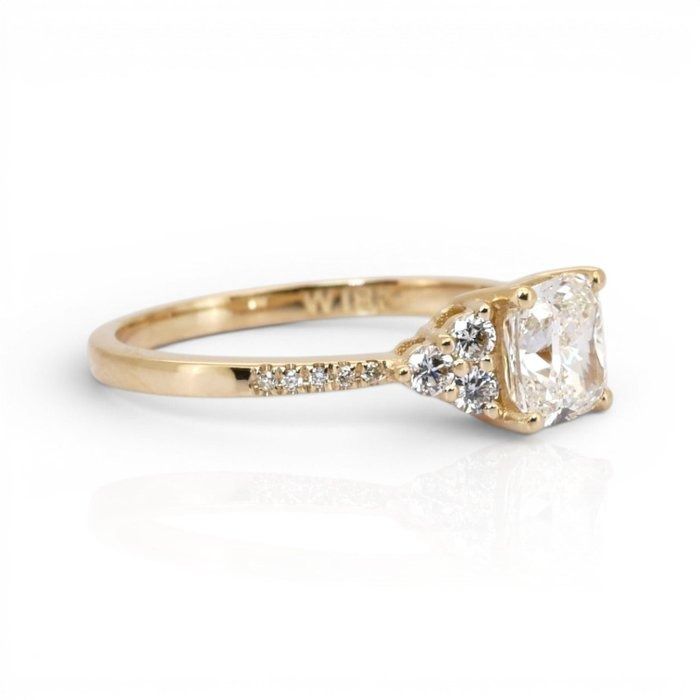1.25 Carats GCI Certified Natural Diamond 18K Yellow Gold Pave Ring