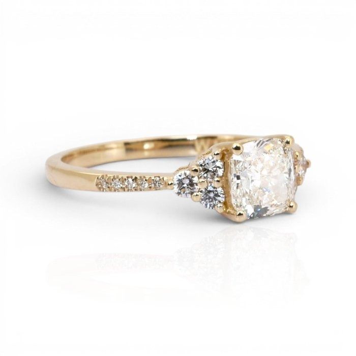1.25 Carats GCI Certified Natural Diamond 18K Yellow Gold Pave Ring