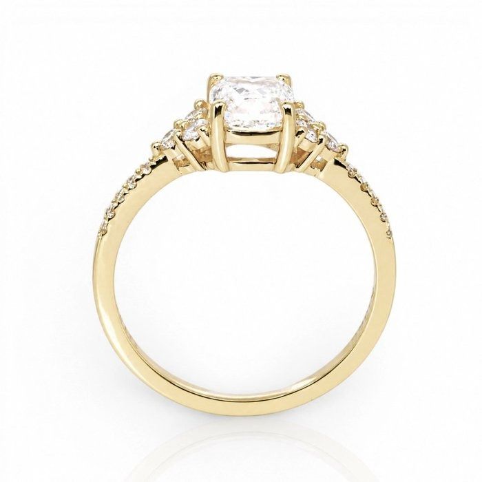 1.25 Carats GCI Certified Natural Diamond 18K Yellow Gold Pave Ring
