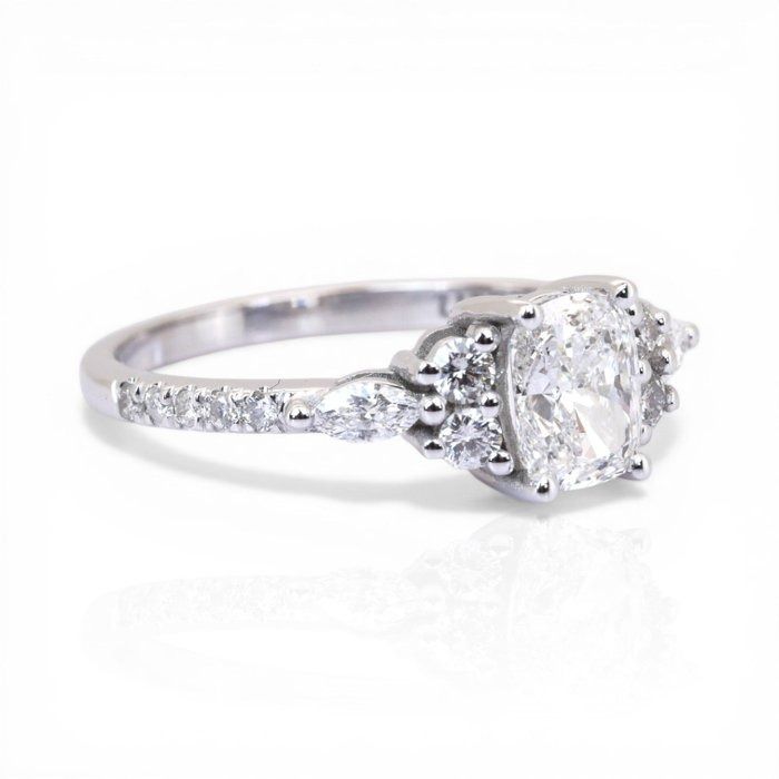 1.28 Carat IGI Certified 18K White Gold Cluster Ring