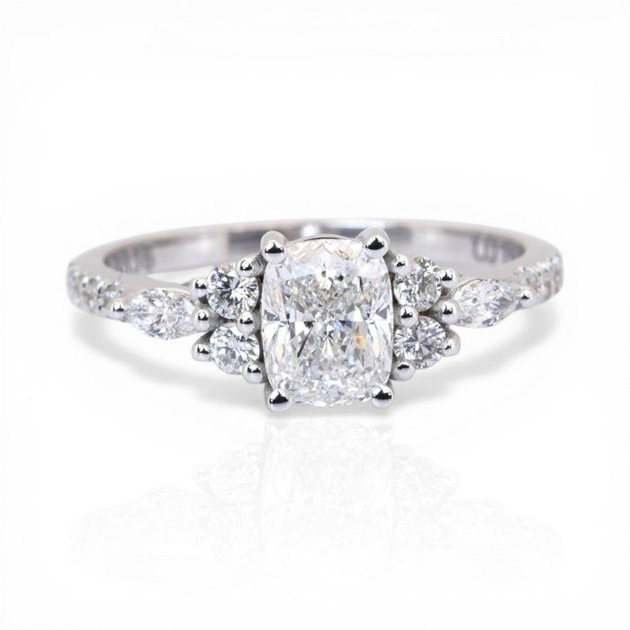 1.28 Carat IGI Certified 18K White Gold Cluster Ring