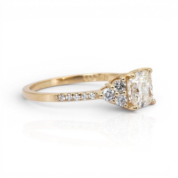 1.30 Carats GCI Certified Natural Diamond 18K Yellow Gold Pave Ring