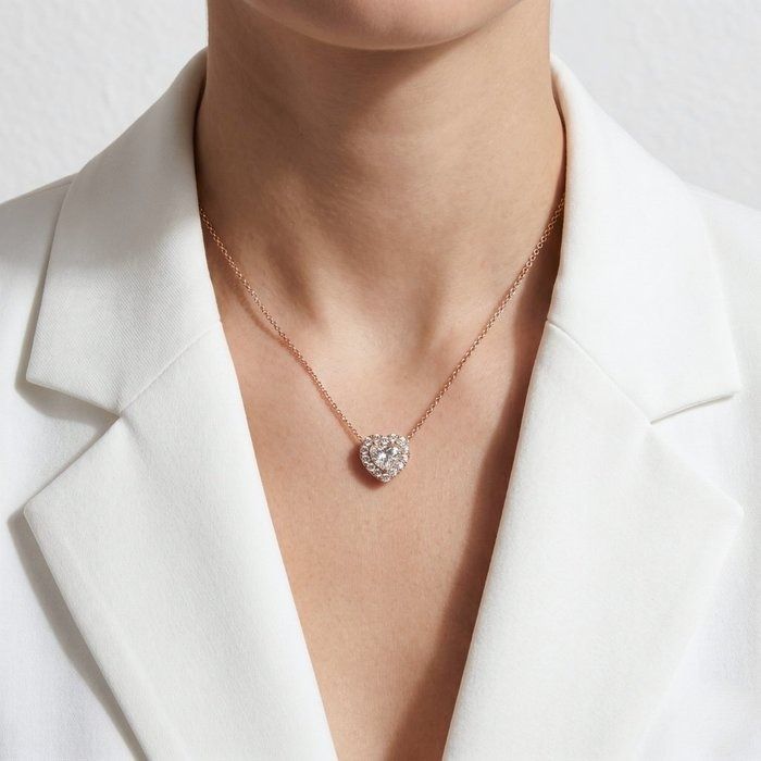 1.34 Carats IGI Certified Natural Diamond 18K Rose Gold Necklace with Heart Halo Pendant