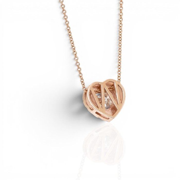 1.34 Carats IGI Certified Natural Diamond 18K Rose Gold Necklace with Heart Halo Pendant