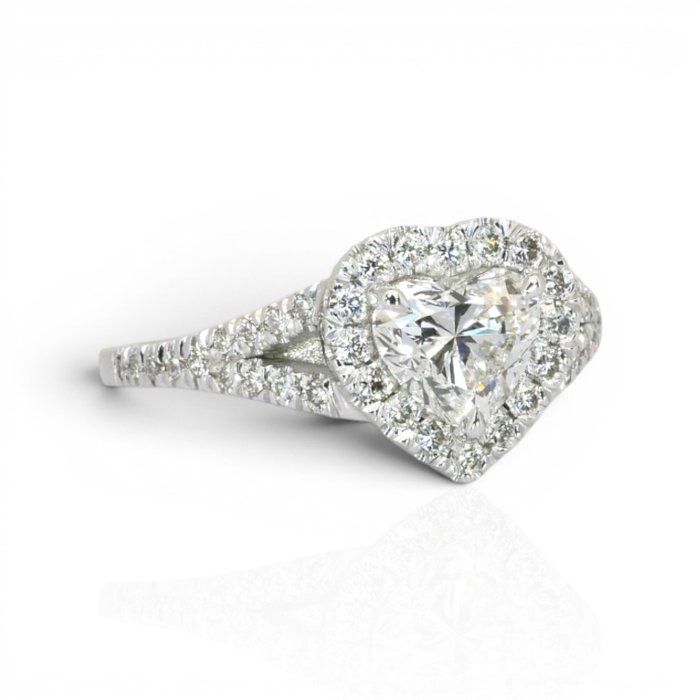1.37 Carat IGI Certified Natural Diamond 18K White Gold Halo Ring