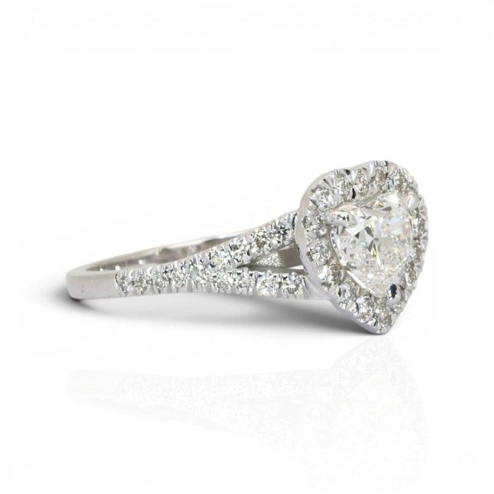 1.37 Carat IGI Certified Natural Diamond 18K White Gold Halo Ring