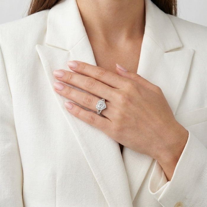 1.37 Carat IGI Certified Natural Diamond 18K White Gold Halo Ring