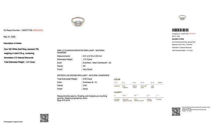 1.41 Carats IGI Certified Natural Diamond 18k White Gold Pave Ring