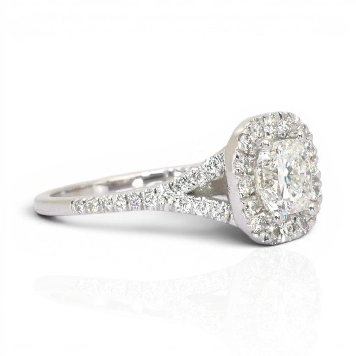 1.43 Carats IGI Certified Natural Diamond 18K White Gold Halo Ring