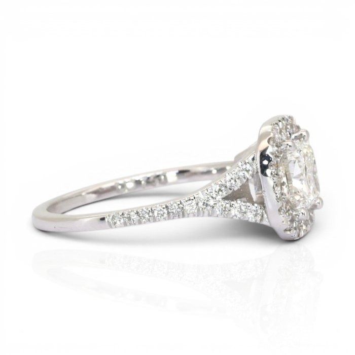 1.43 Carats IGI Certified Natural Diamond 18K White Gold Halo Ring