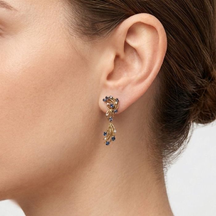 14.60 Karat IGI zertifizierte natürliche Saphire und Diamanten 18K Gelbgold Halskette und Ohrringe Set