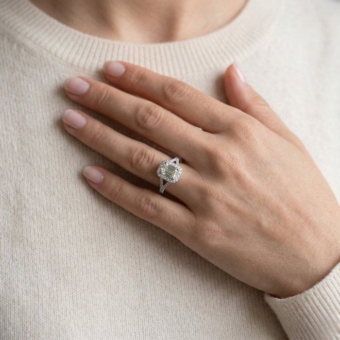 1.46 Carat IGI Certified 18K White Gold Halo Ring