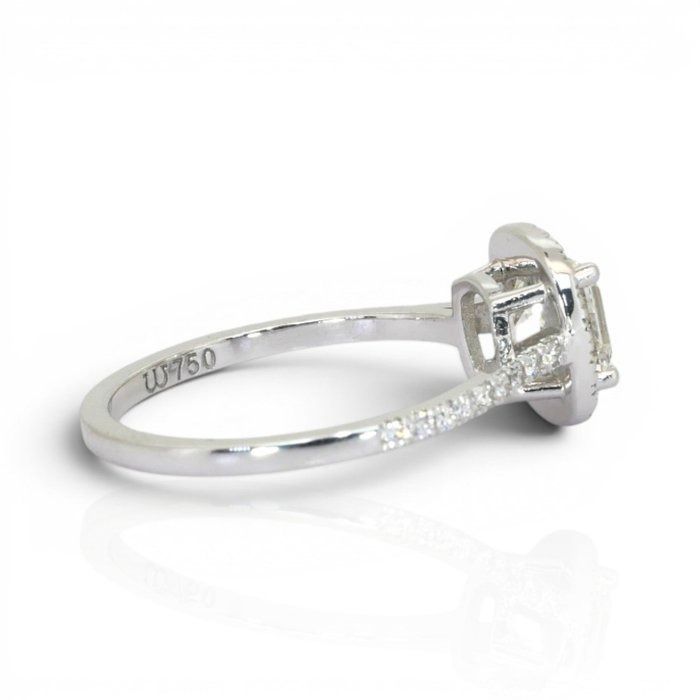 1.46 Carats IGI Certified Natural Diamond 18k White Gold Halo Ring