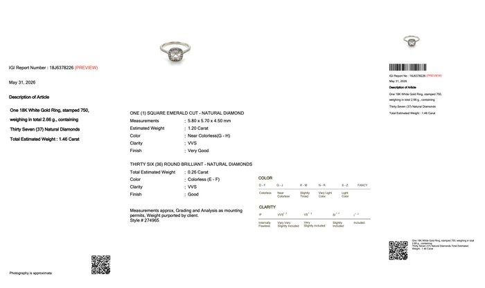 1.46 Carats IGI Certified Natural Diamond 18k White Gold Halo Ring
