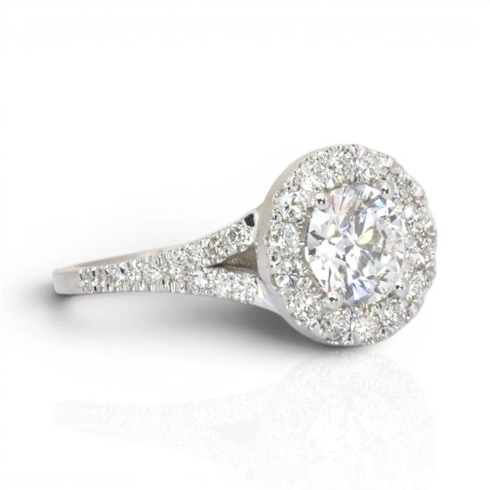 1.51 Carats IGI Certified Natural Diamond 18K White Gold Halo Ring