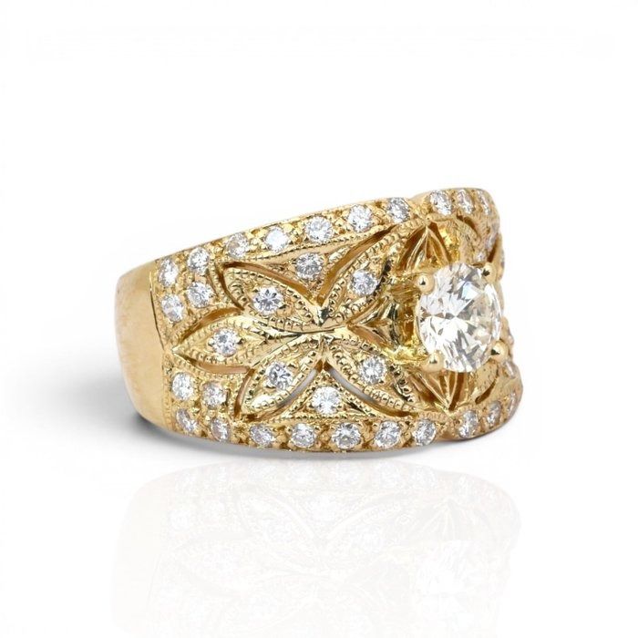 1.72 Carat IGI Certified Natural Diamond 18K Yellow Gold Cocktail Ring