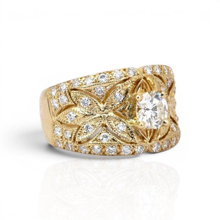 1.72 Carat IGI Certified Natural Diamond 18K Yellow Gold Cocktail Ring