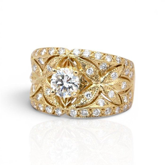 1.72 Carat IGI Certified Natural Diamond 18K Yellow Gold Cocktail Ring
